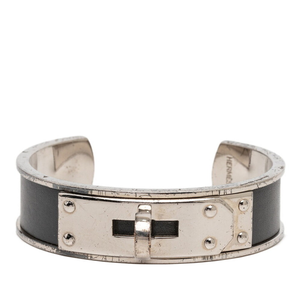 HERMES Silver Leather Bracelet